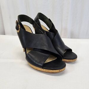 Via Spiga Onitta Cork Open Toe Leather Sandal Heels Slingback Black Size 8.5 I